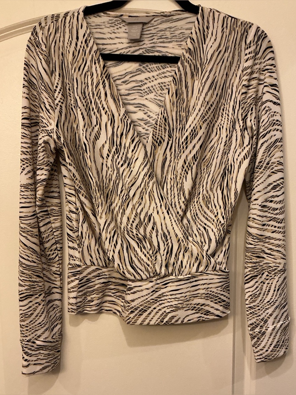 H&M Zebra Print Wrap Blouse Long Sleeve Cream Black XS